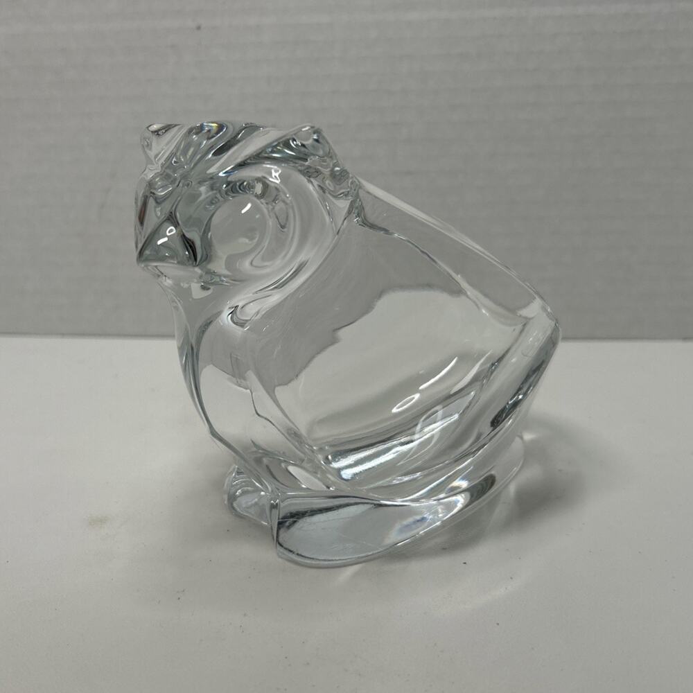 Vtg Art Glass Owl Nut Candy Dish Trinket Bowl Desk Paperweight Clear Sasaki